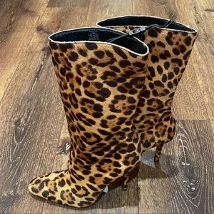 Zara animal print heeled leather ankle boots
